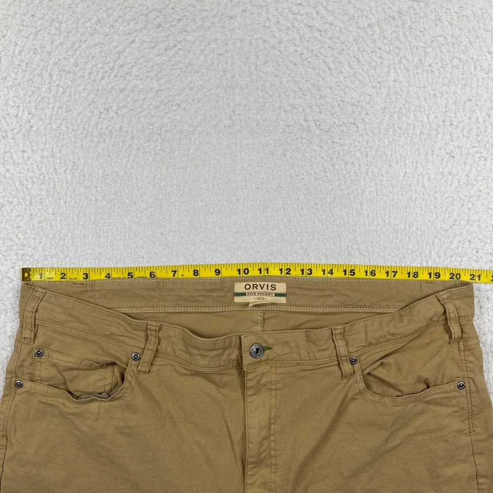 Orvis‎ Five Pocket Pants Mens 42x30 Tan Khaki Cotton Stretch Straight Leg